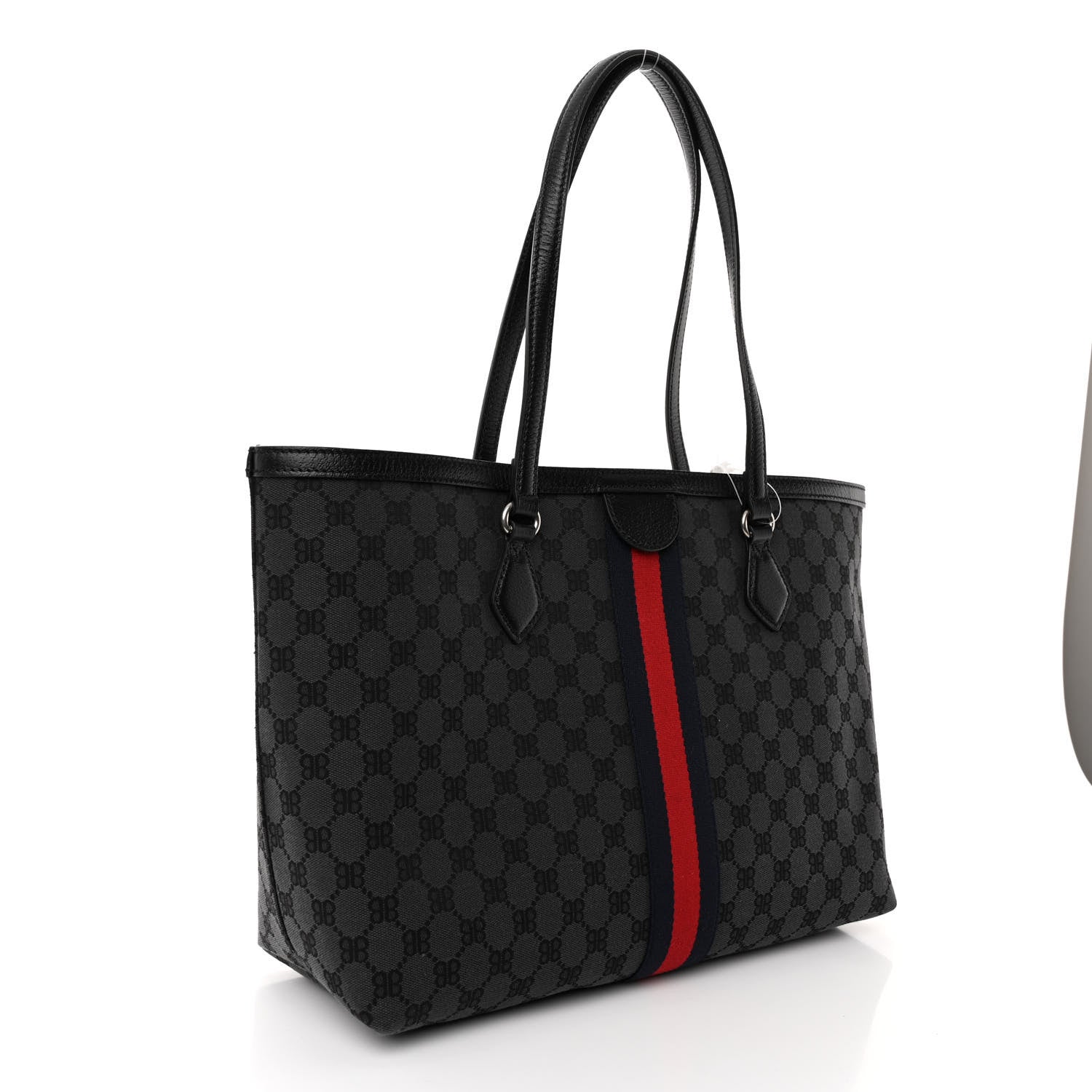Gucci X BALENCIAGA BB Monogram Web Graffiti Medium Ophidia Shopping Tote Black 3 of 9