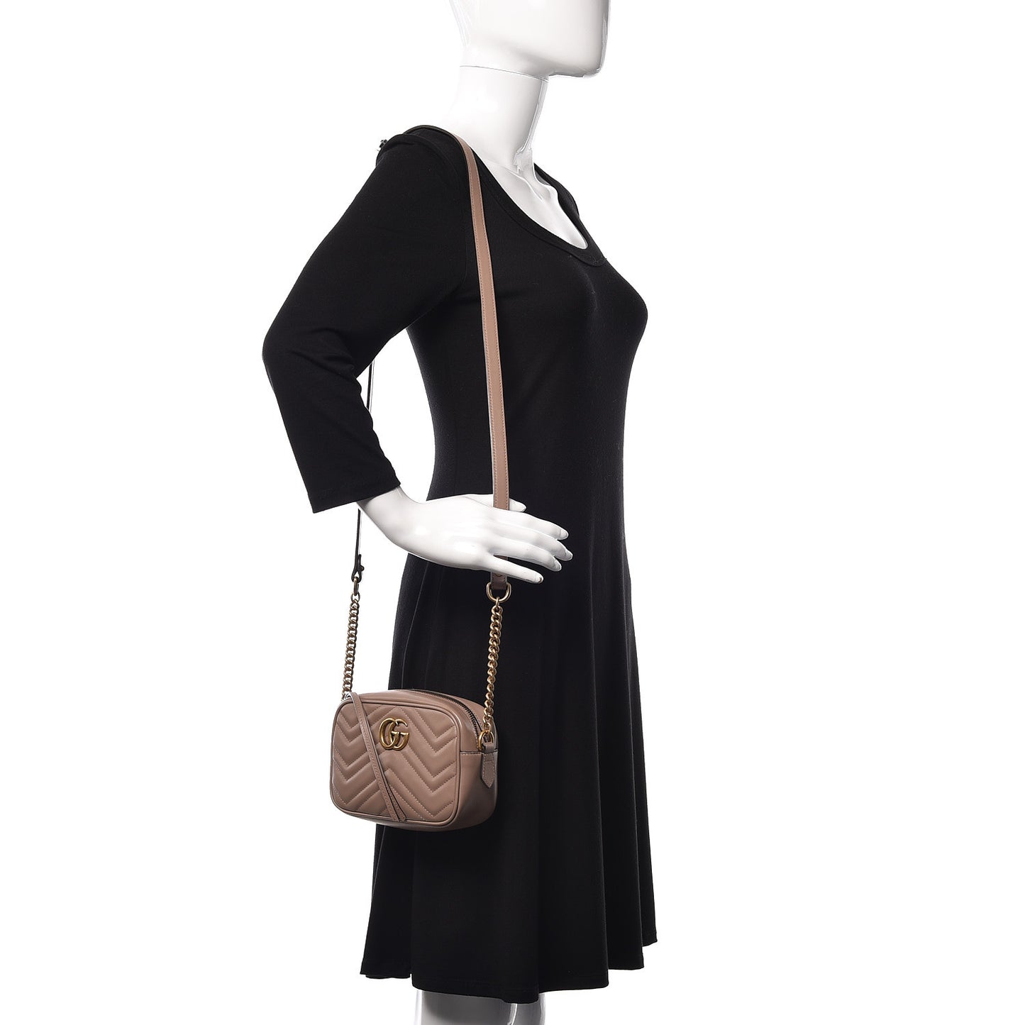 Calfskin Matelasse Mini GG Marmont Chain Shoulder Bag Nude
