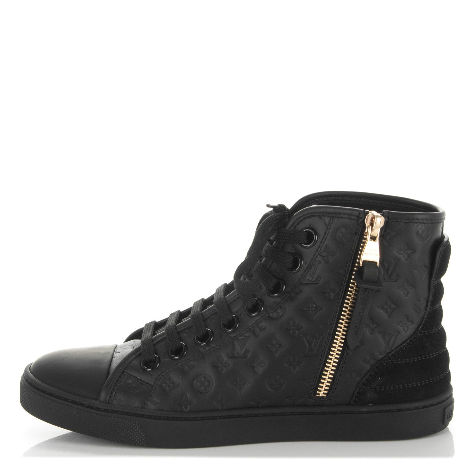 Louis Vuitton Calfskin Embossed Monogram Punchy High Top Sneakers 34 Black 1 of 7