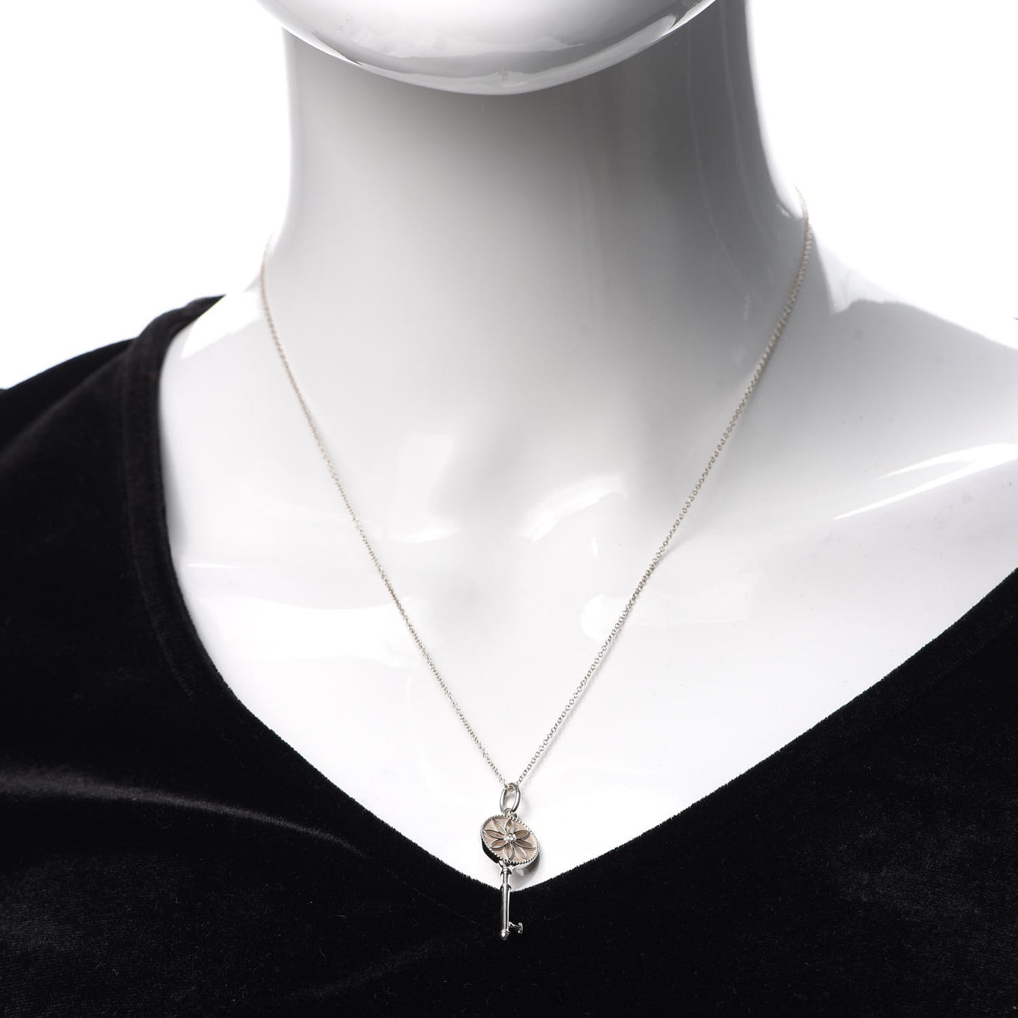 Sterling Silver Diamond Small Daisy Key Pendant Necklace