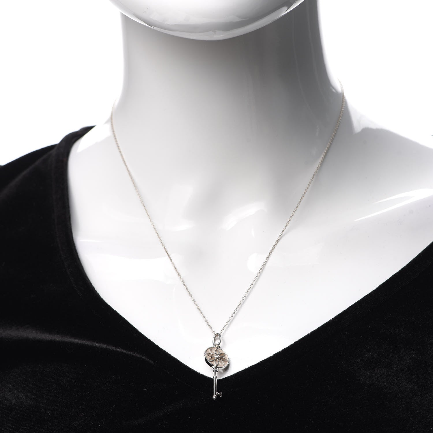 Tiffany Sterling Silver Diamond Small Daisy Key Pendant Necklace 2 of 6