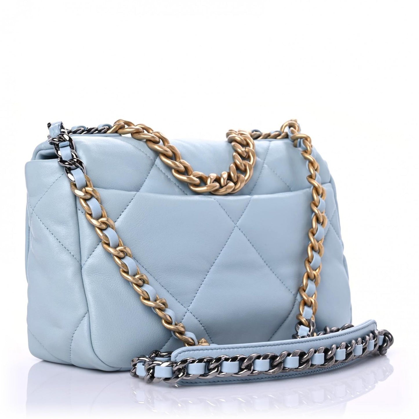 Lambskin Quilted Medium Chanel 19 Flap Light Blue