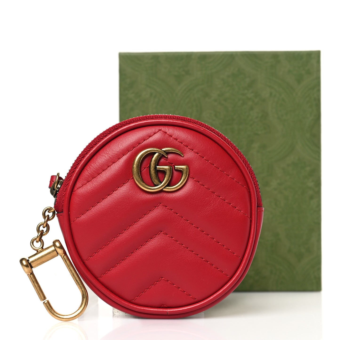 Calfskin Matelasse GG Marmont Round Coin Purse Hibiscus Red