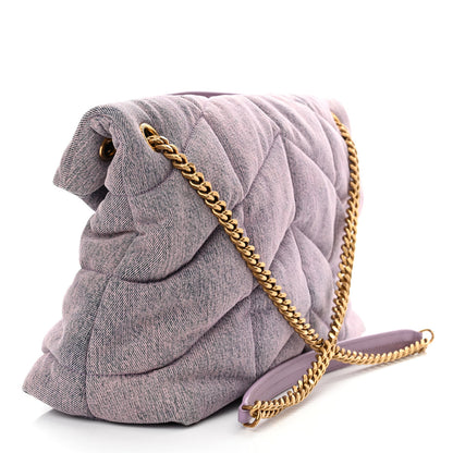 Saint Laurent Denim Quilted Medium Loulou Puffer Monogram Chain Satchel Bleached Lilac 3 of 11