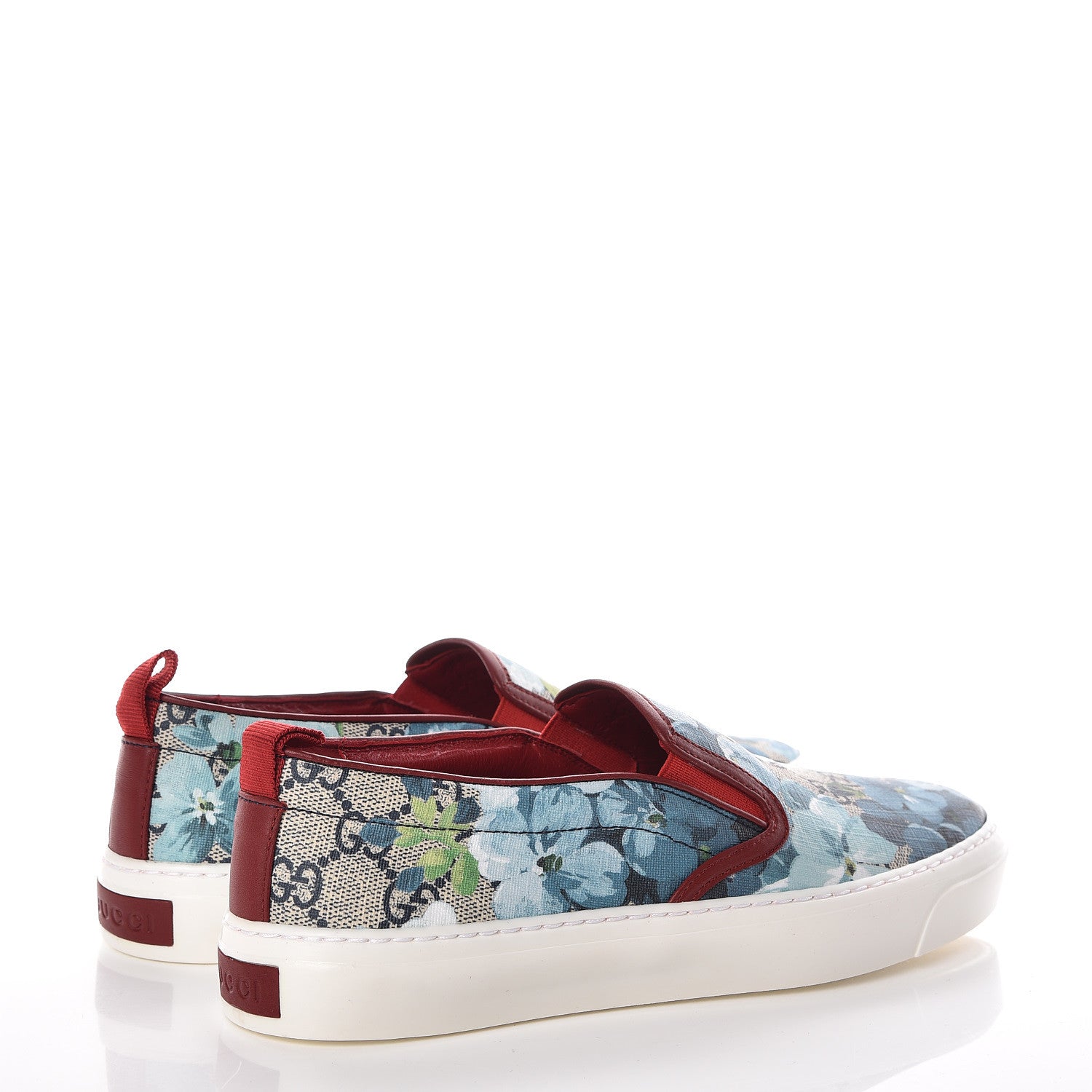 Gucci GG Supreme Monogram Blooms Womens Slip On Sneakers 37 Beige Blue Navy Red 4 of 8