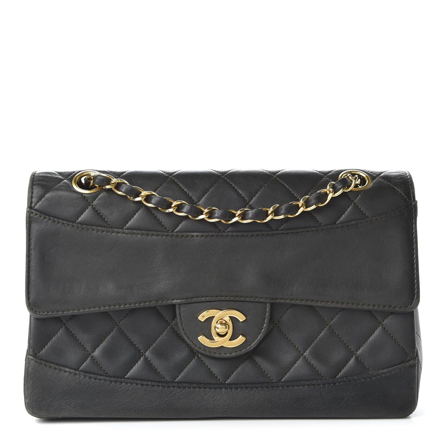 Lambskin Quilted Small Single Flap Dark Grey