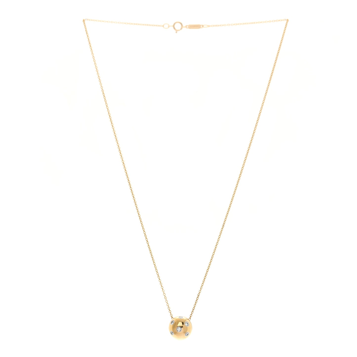 18K Yellow Gold Platinum Diamond Etoile Ball Pendant Necklace