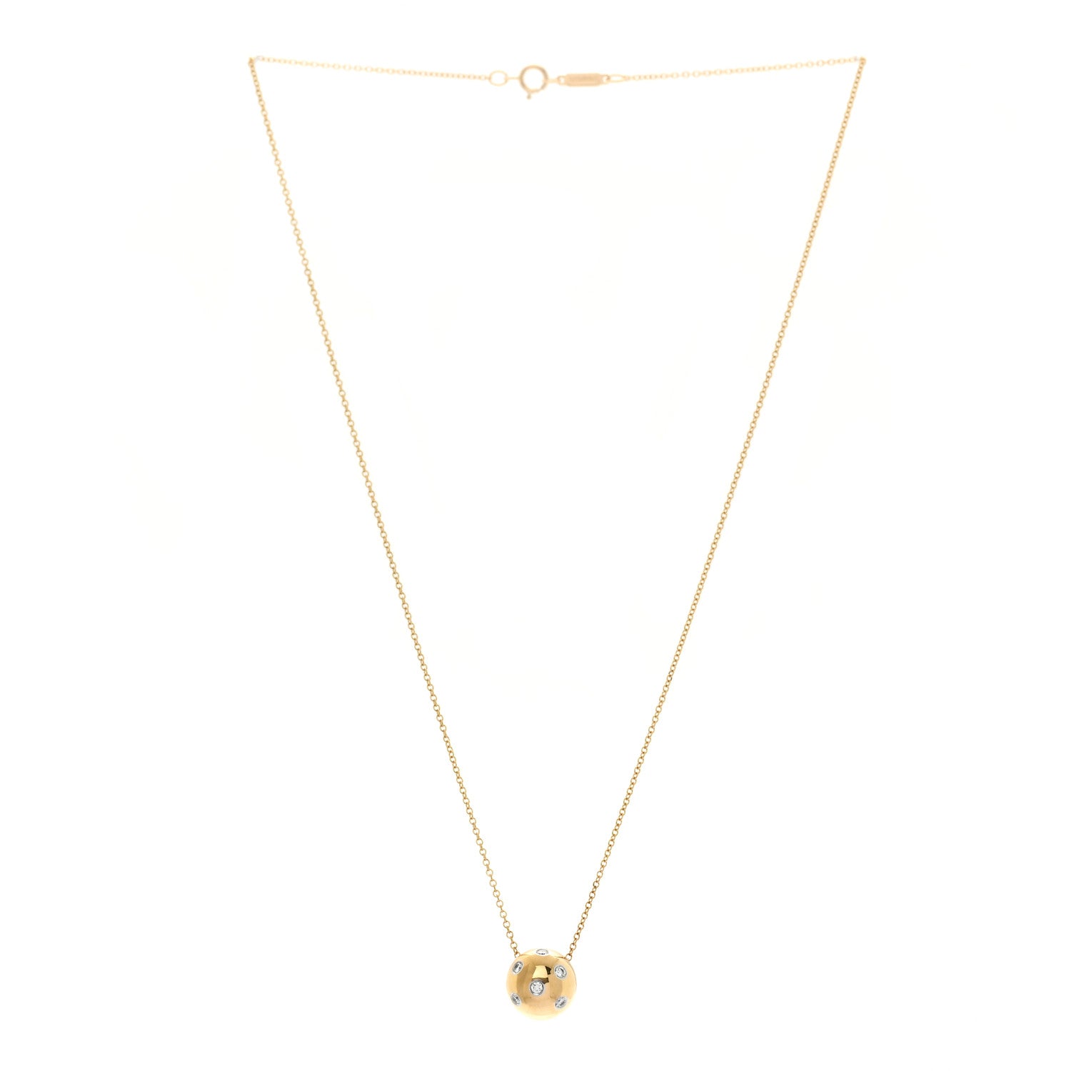 Tiffany 18K Yellow Gold Platinum Diamond Etoile Ball Pendant Necklace 3 of 6