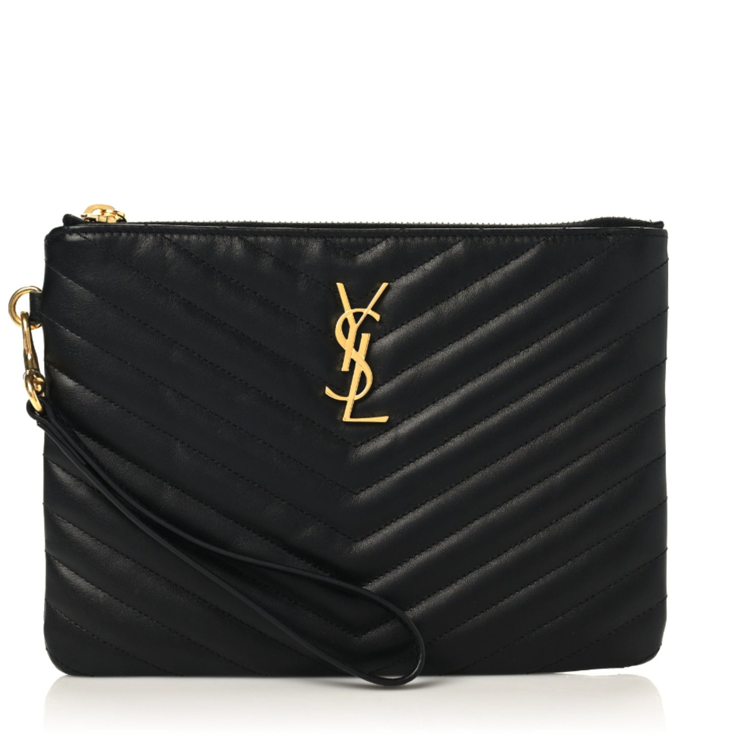 Calfskin Matelasse Chevron Monogram A5 Wristlet Black