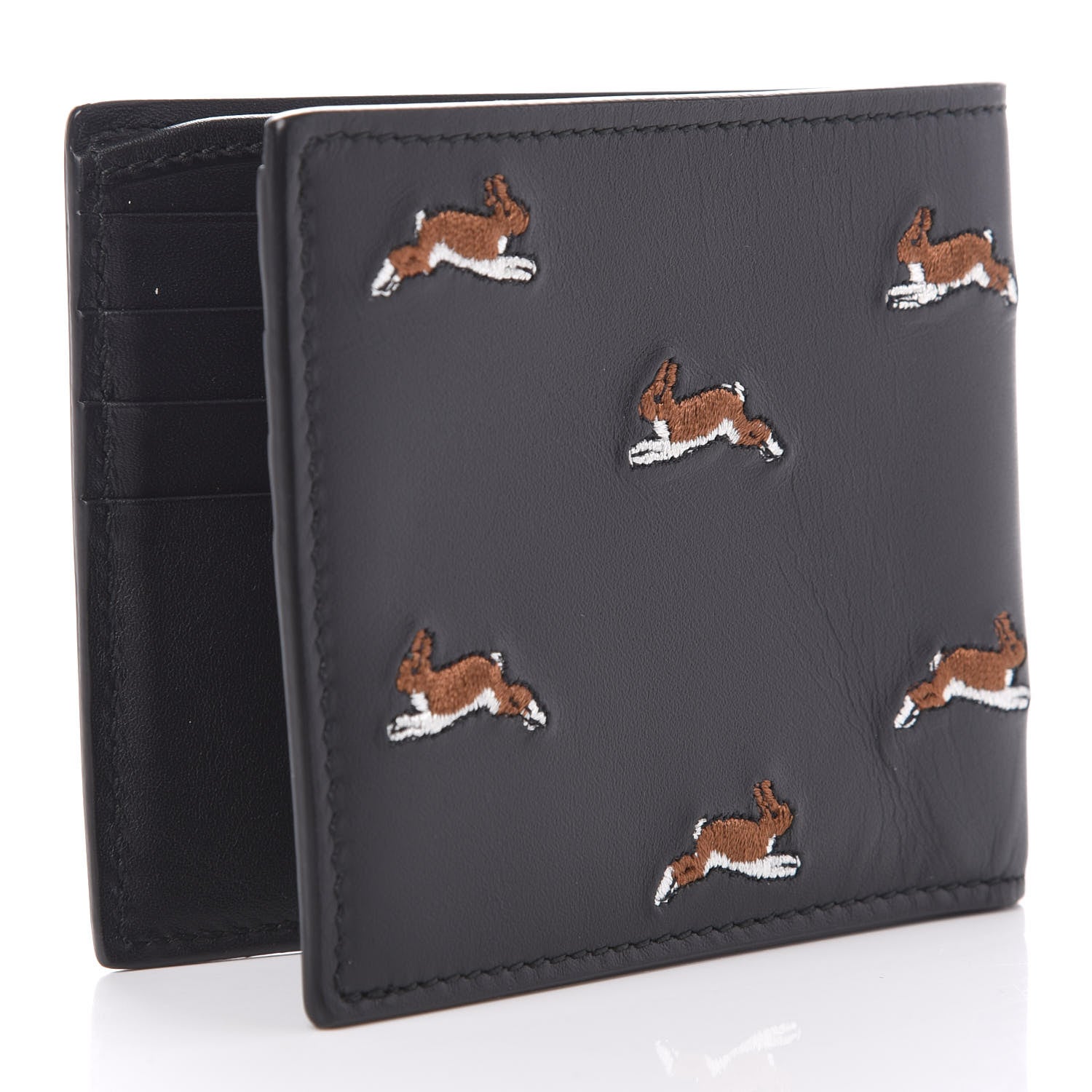 Gucci Calfskin Rabbit Embroidered Bi-Fold Wallet Black 3 of 9