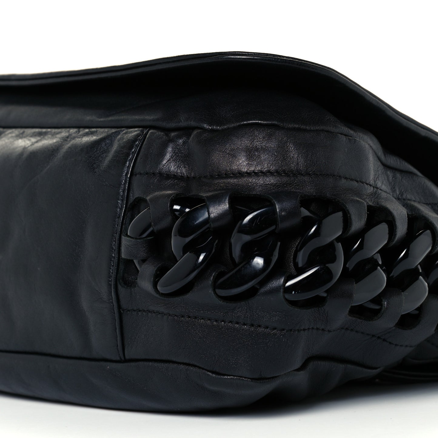 Calfskin Modern Chain Hobo Flap Black
