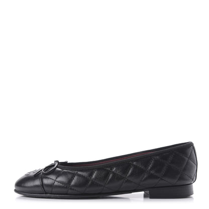 Chanel Aged Calfskin Quilted Cap Toe Ballerina Flats 35 Black 1 of 8