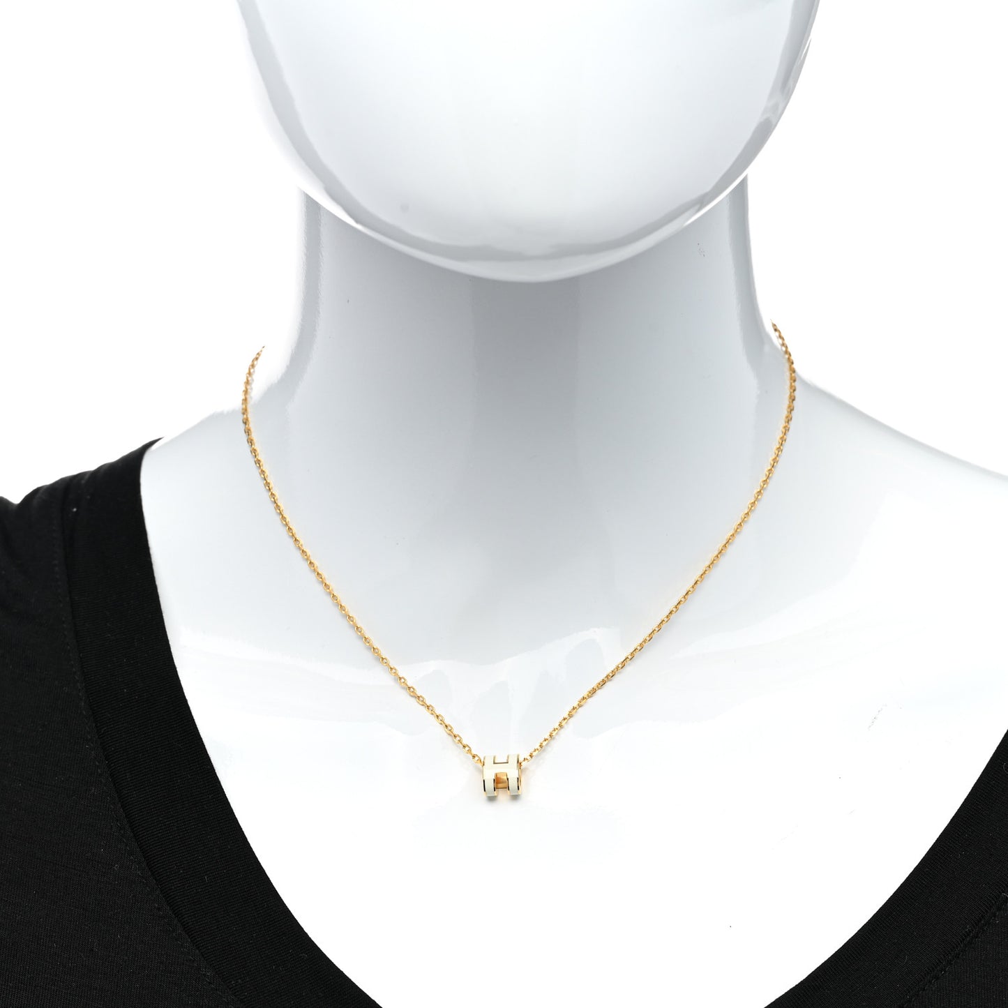 Lacquered Gold Mini Pop H Pendant Necklace White