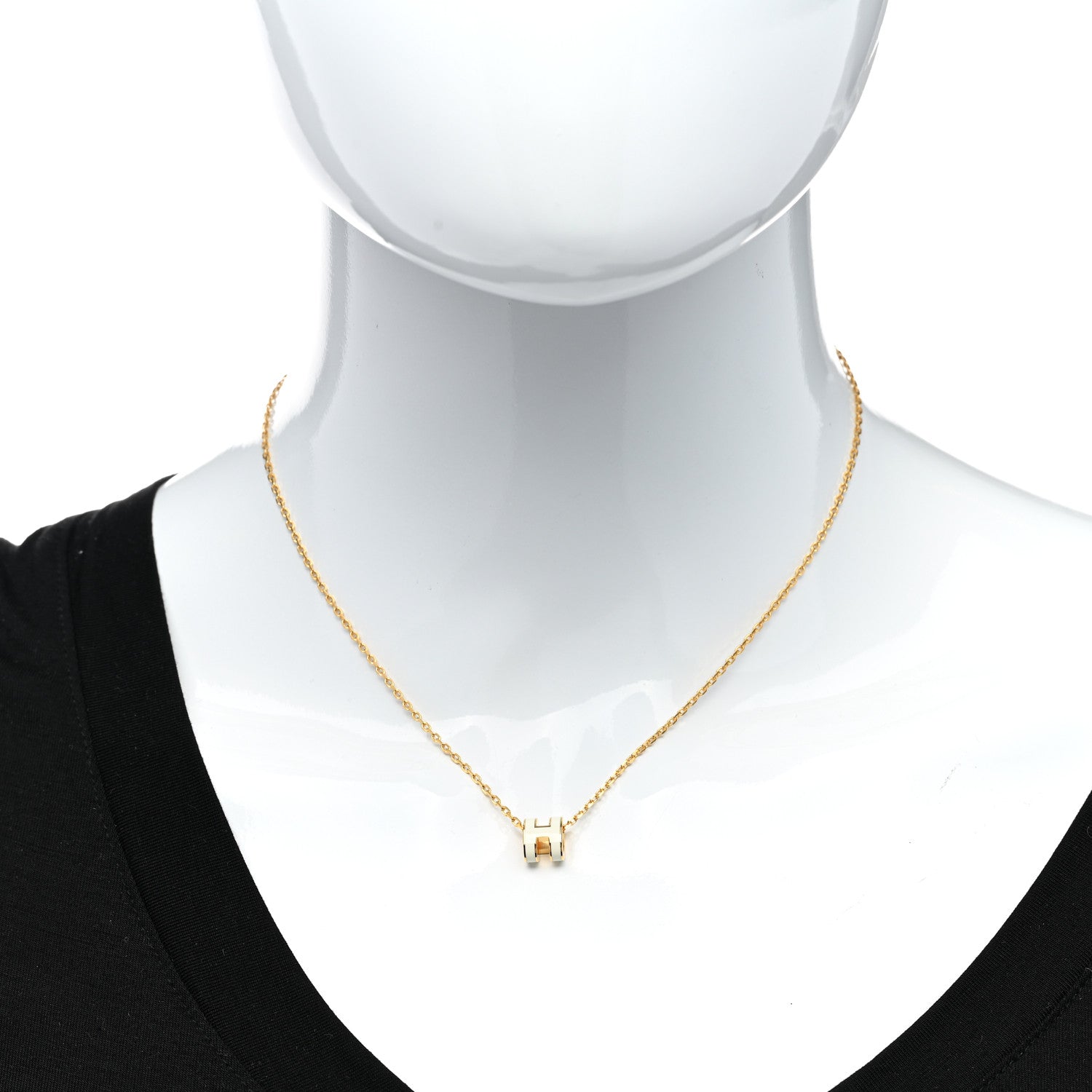 Hermes Lacquered Gold Mini Pop H Pendant Necklace White 2 of 8
