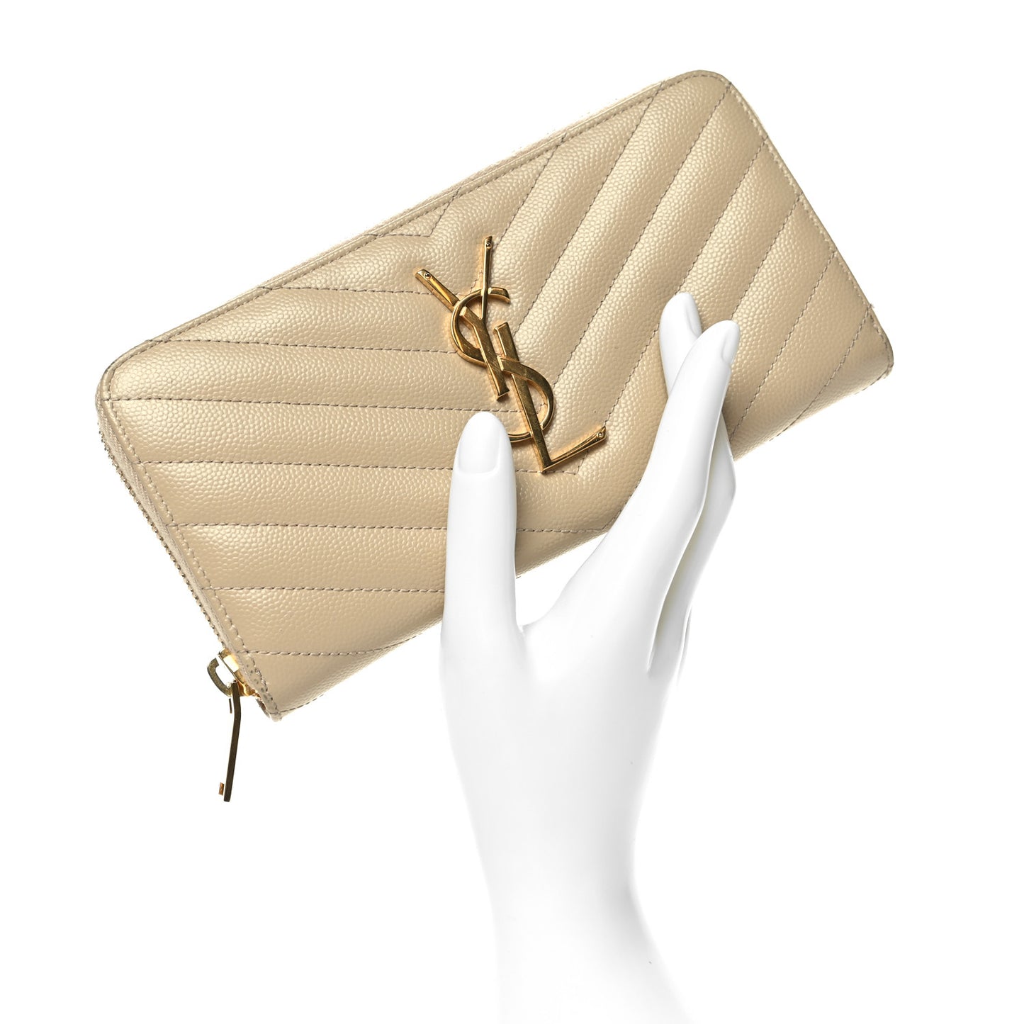Grain De Poudre Matelasse Chevron Monogram Zip Around Wallet Dark Beige