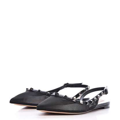 Valentino Garavani Mesh Rockstud Slingback Flats 38 Black 3 of 11