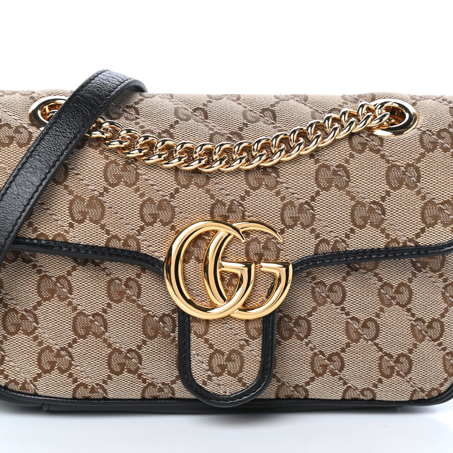 Gucci Monogram Matelasse Diagonal Mini GG Marmont Shoulder Bag Beige Black 7 of 10