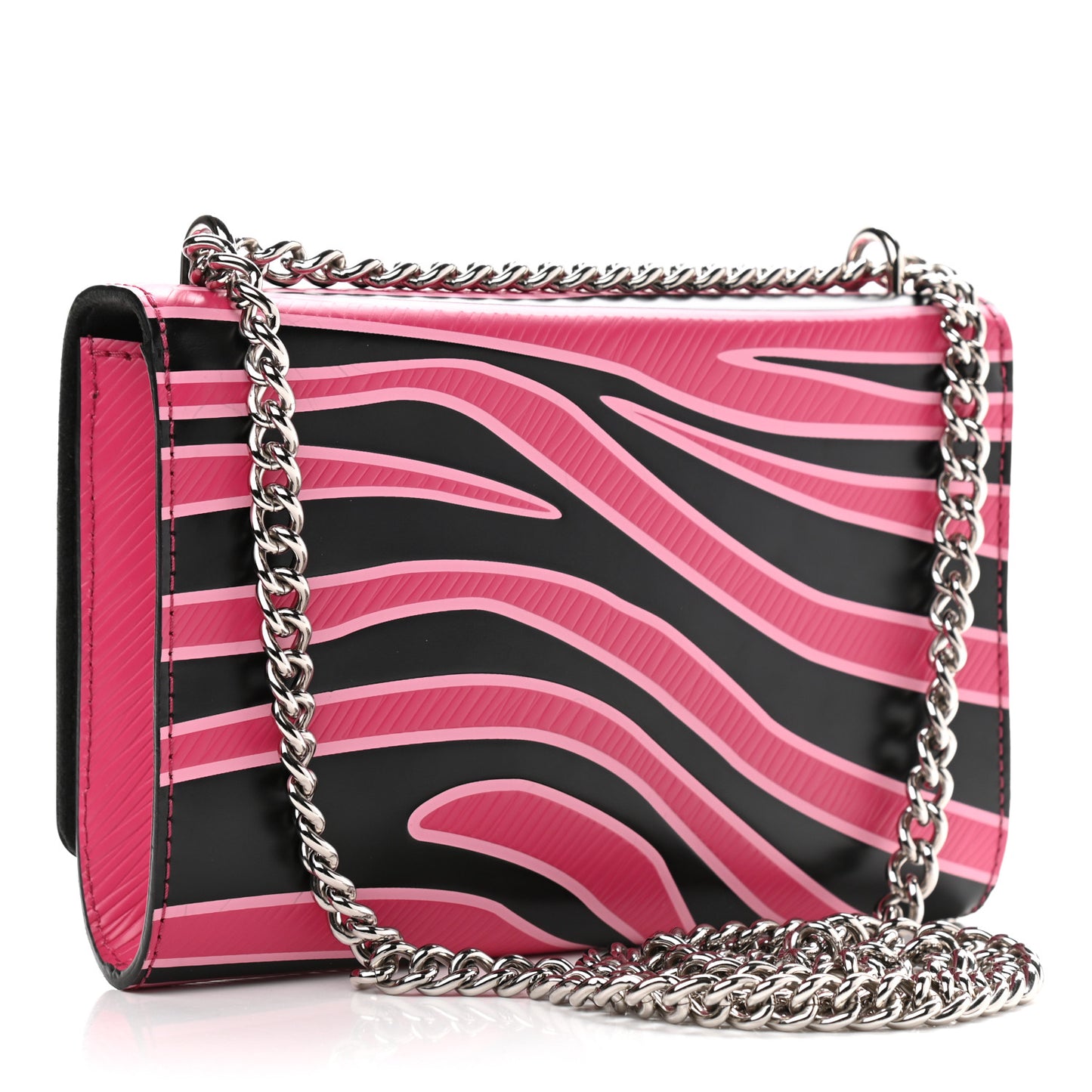 Calfskin Embossed Chain Louise MM Fuchsia Black