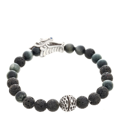 John Hardy Sterling Silver Blue Sapphire Eagles Eye Lava Stone Naga Dragon Beaded Bracelet 2 of 3