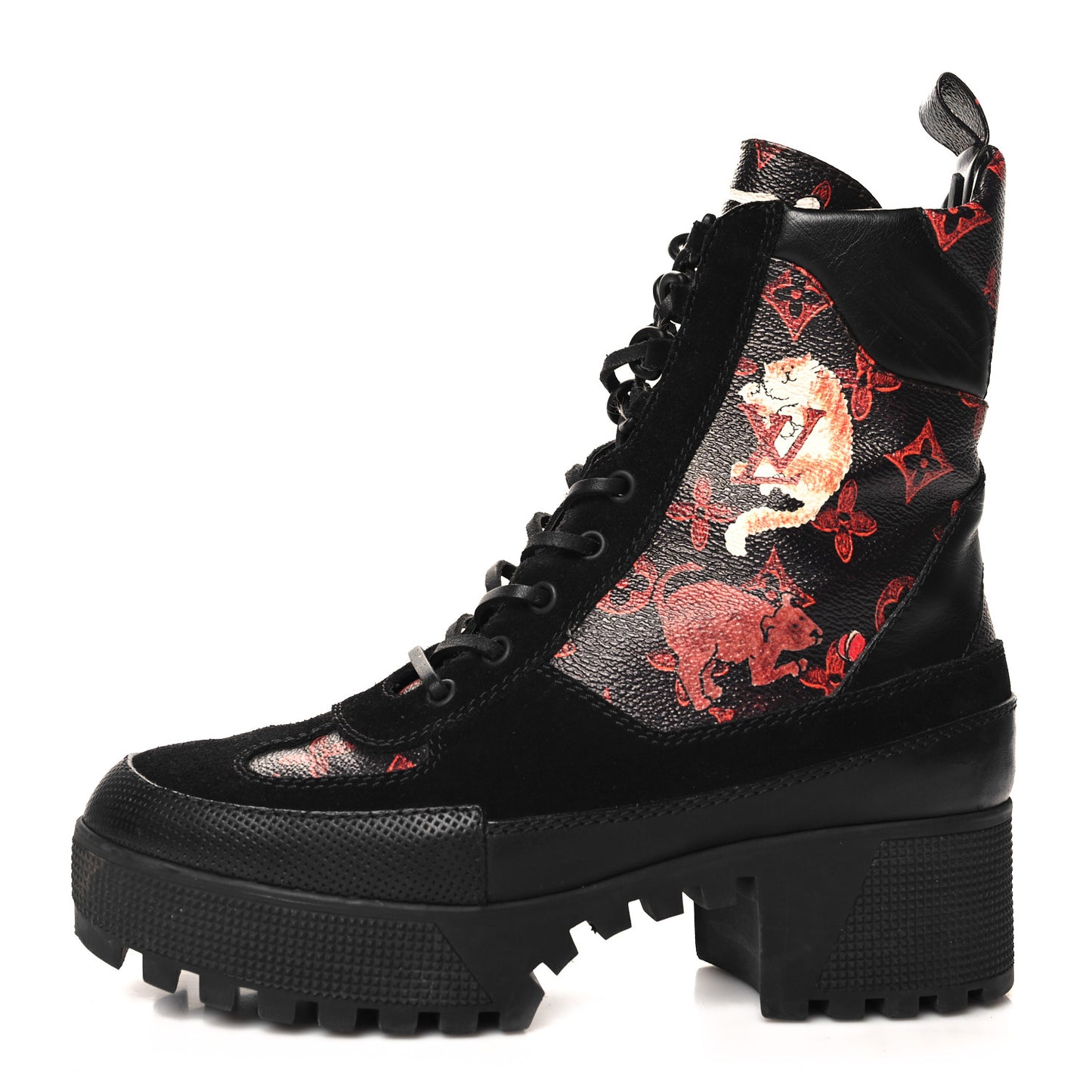 Suede Calfskin Catogram Laureate Platform Desert Boots 39 Black Marron