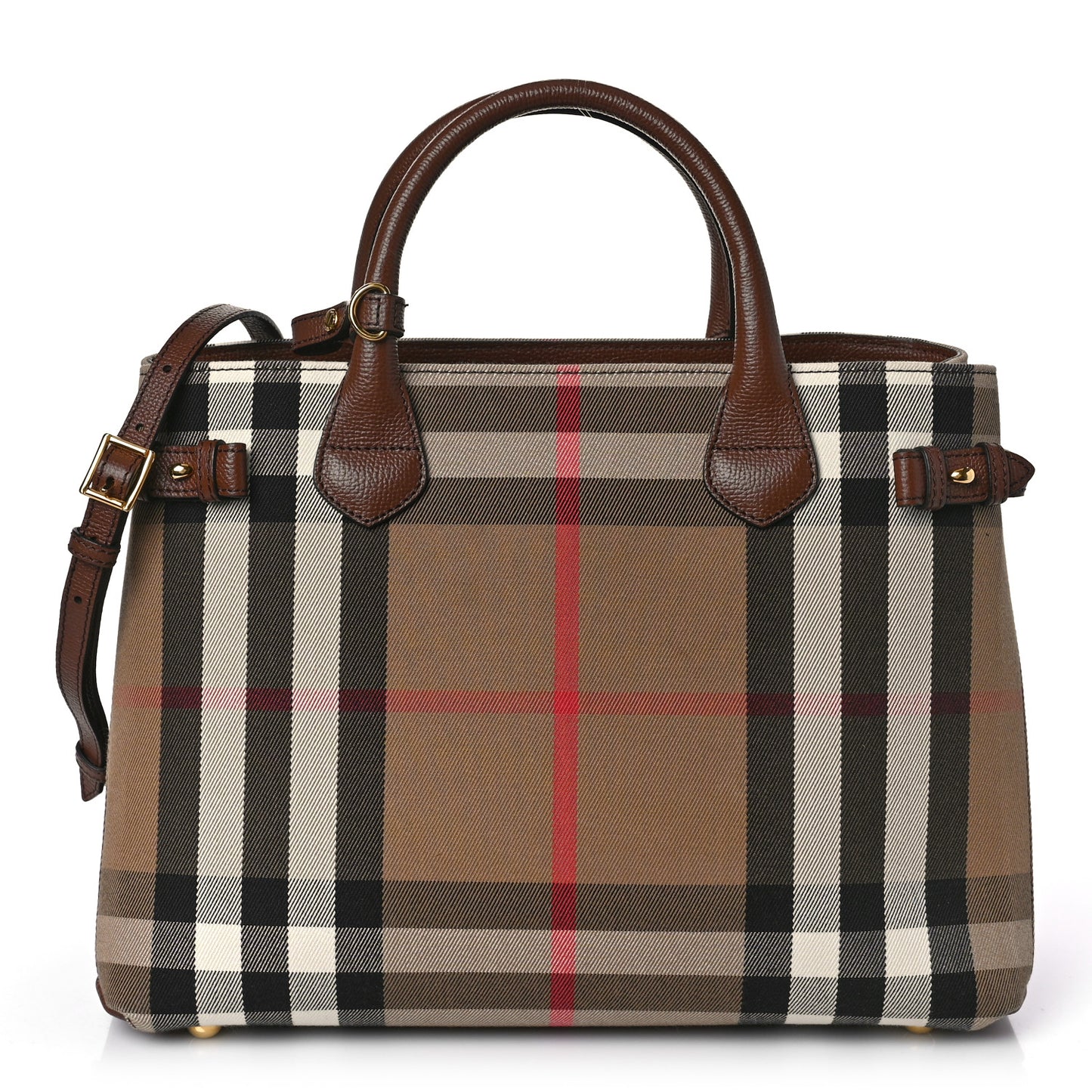 House Check Grainy Calfskin Medium Banner Tote Brown