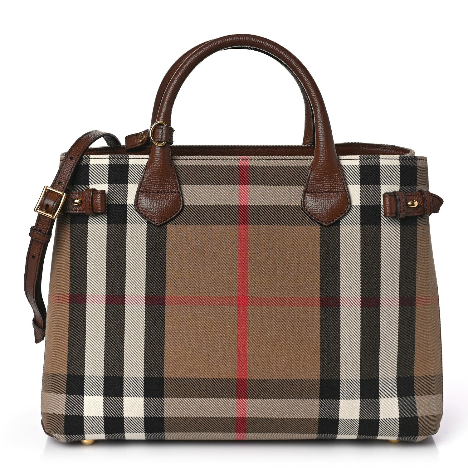 Burberry House Check Grainy Calfskin Medium Banner Tote Brown 1 of 7