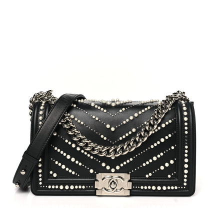 Chanel Calfskin Pearl Chevron Medium Boy Flap Black 1 of 10