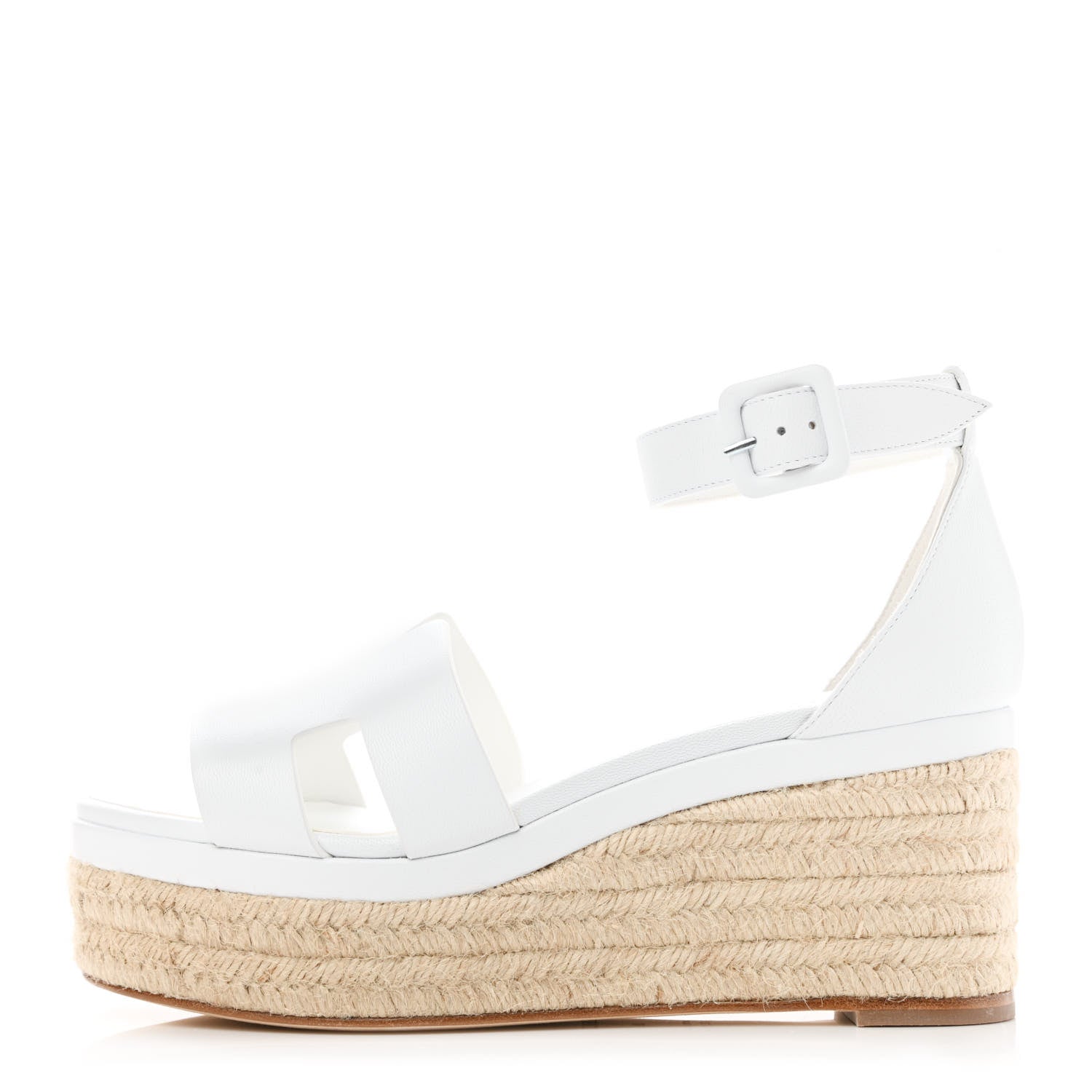 Hermes Goatskin Elda Espadrille Wedge Sandals 39 White 1 of 9