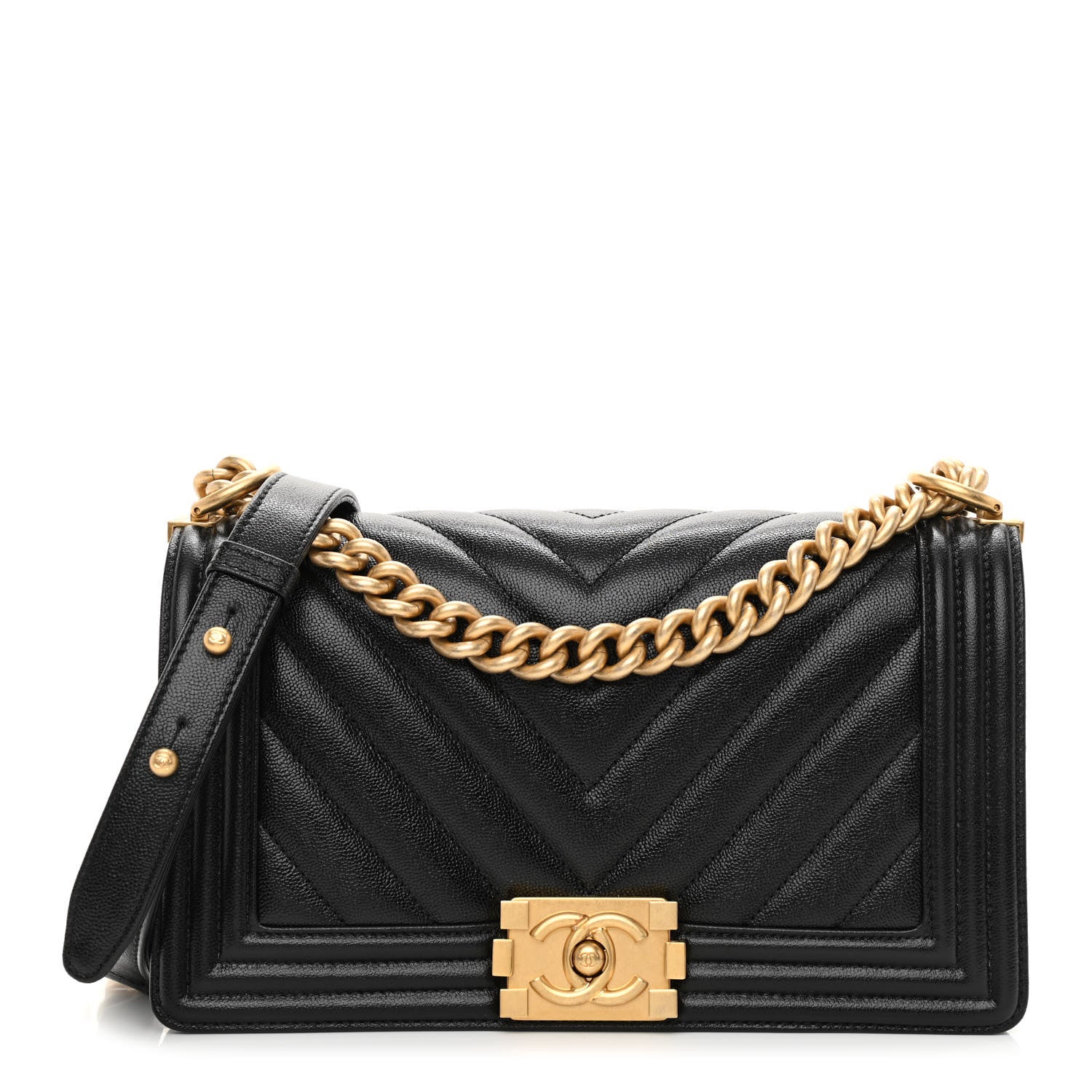 Chanel Caviar Chevron Quilted Medium Boy Flap Black 1 of 10