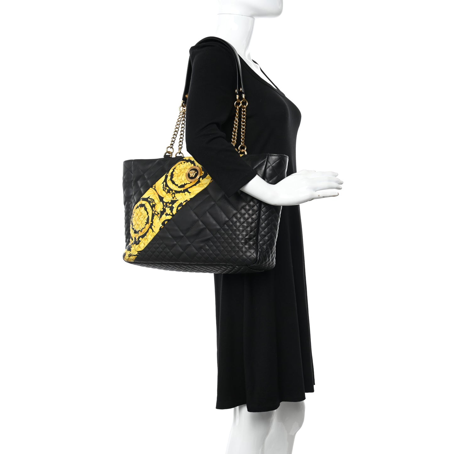 Nappa Baroque Print Quilted Trapuntata Tribute Shoulder Bag Gold Black