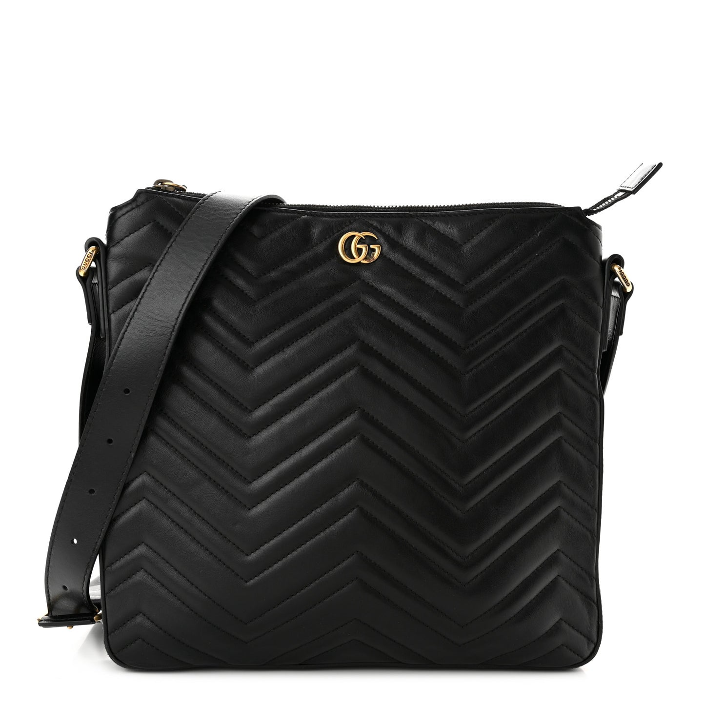 Calfskin Matelasse GG Marmont Flat Messenger Bag Black