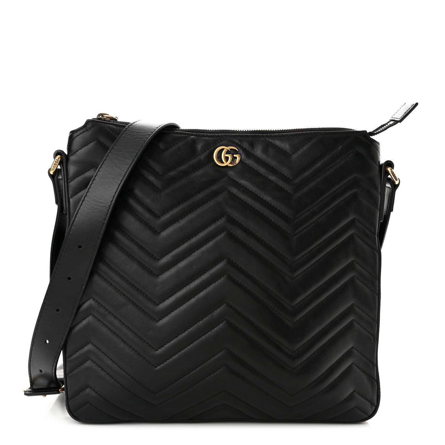 Gucci Calfskin Matelasse GG Marmont Flat Messenger Bag Black 1 of 10