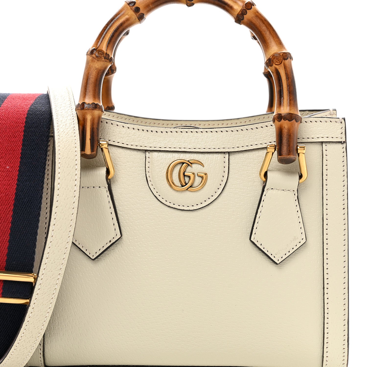 Gucci Textured Calfskin Web Mini Diana Tote Bag Mystic White 8 of 10