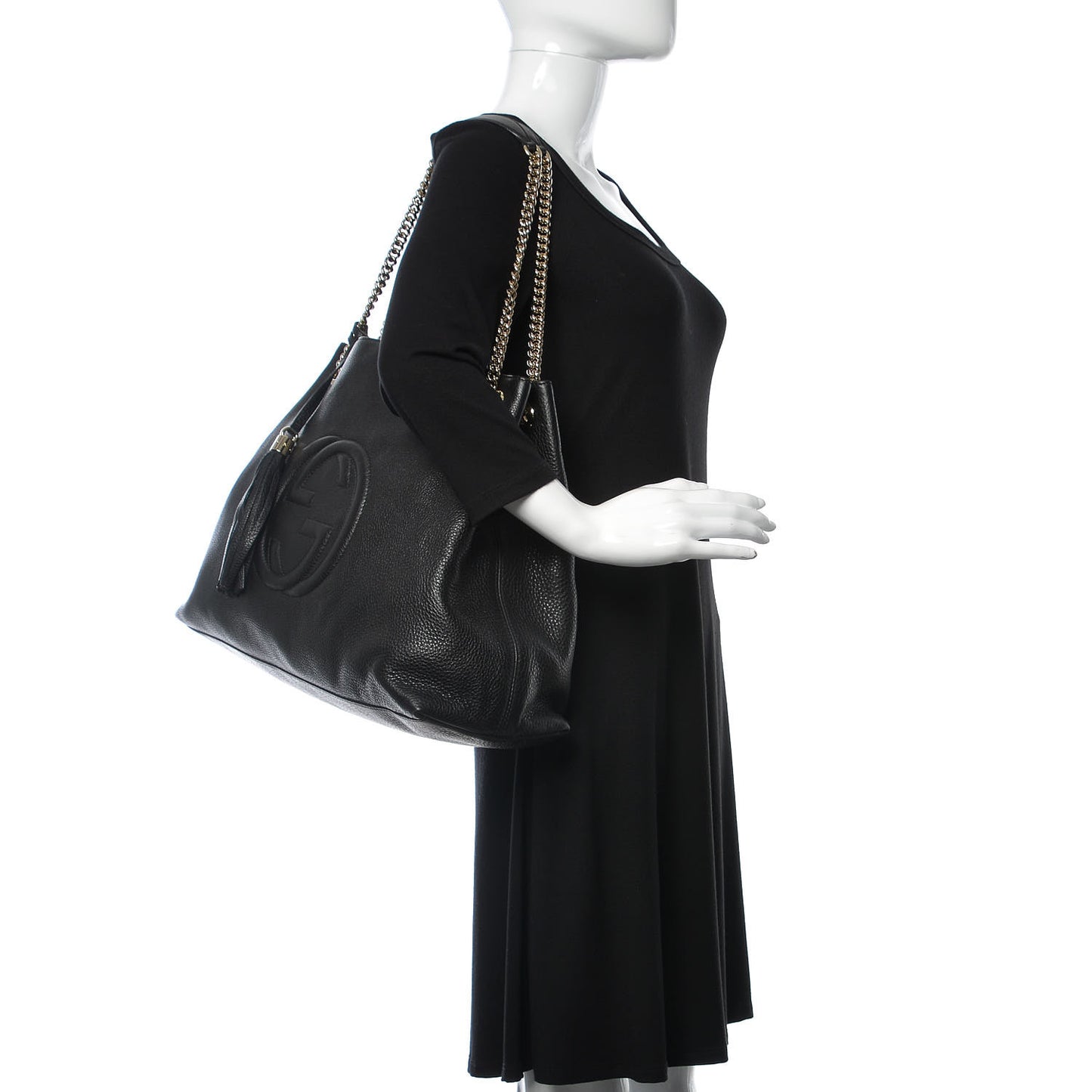 Pebbled Calfskin Large Soho Chain Shoulder Bag Black
