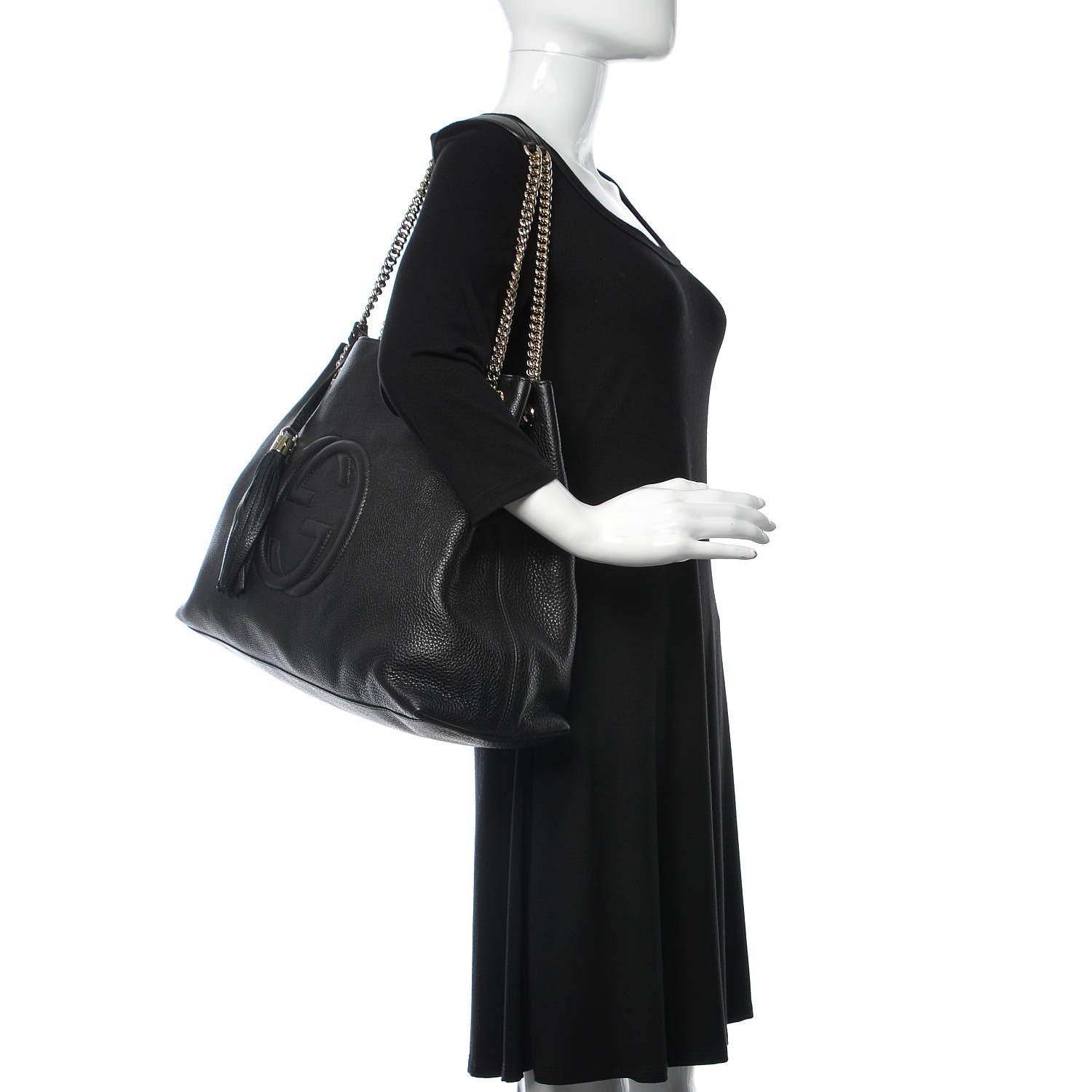 Gucci Pebbled Calfskin Large Soho Chain Shoulder Bag Black 2 of 9