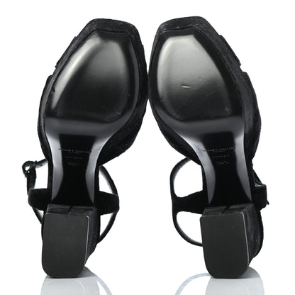 Saint Laurent Crushed Velvet Farrah Platform Sandals 36.5 Black 5 of 11