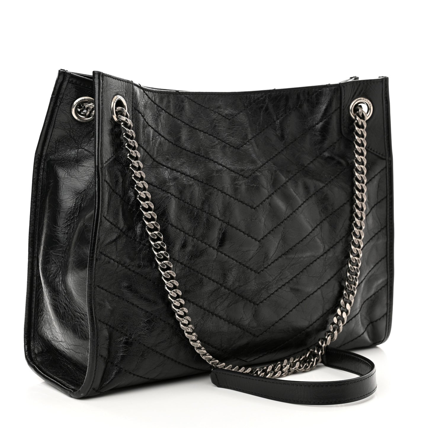 Crinkled Calfskin Matelasse Monogram Medium Niki Shopper Tote Black