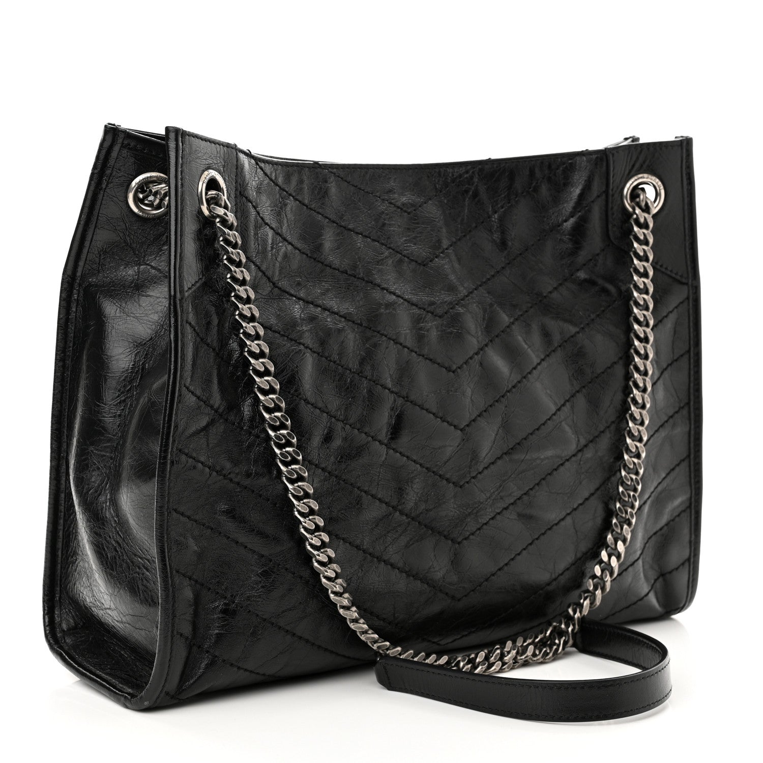 Saint Laurent Crinkled Calfskin Matelasse Monogram Medium Niki Shopper Tote Black 3 of 10