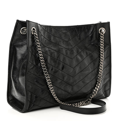 Saint Laurent Crinkled Calfskin Matelasse Monogram Medium Niki Shopper Tote Black 3 of 10