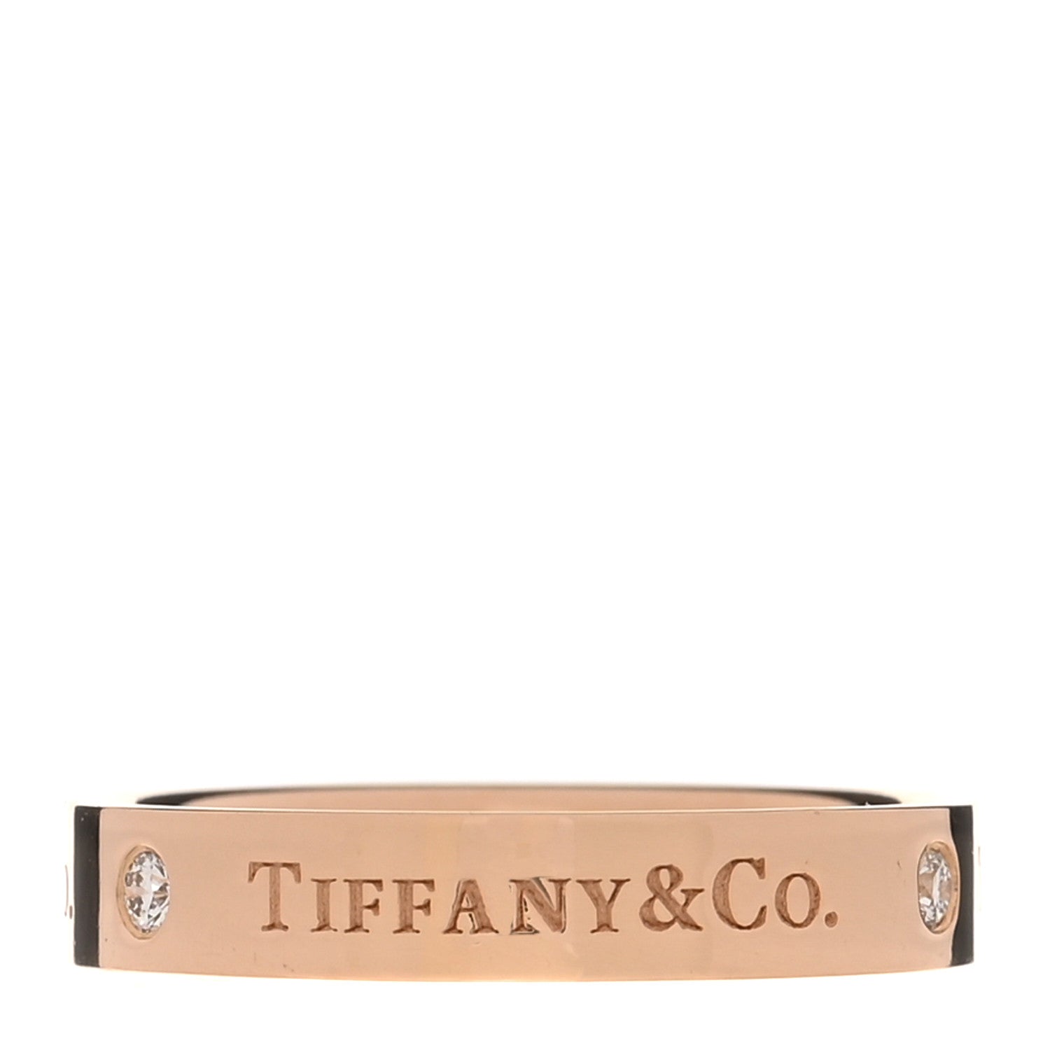Tiffany 18K Rose Gold Diamond Logo Band Ring 59 8.75 5 of 10