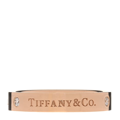 Tiffany 18K Rose Gold Diamond Logo Band Ring 59 8.75 5 of 10