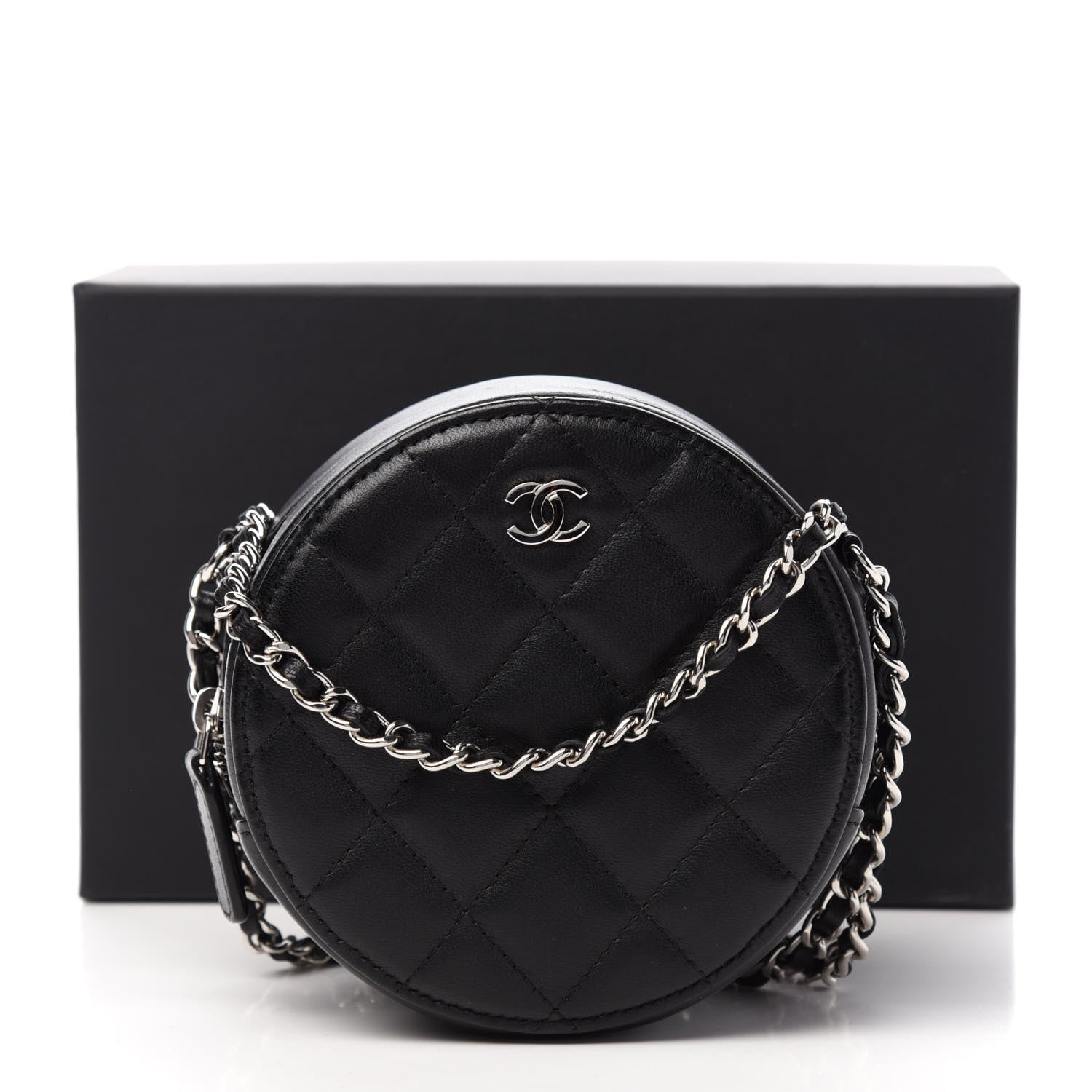 Chanel Lambskin Quilted Round Clutch With Chain Black 11 of 11