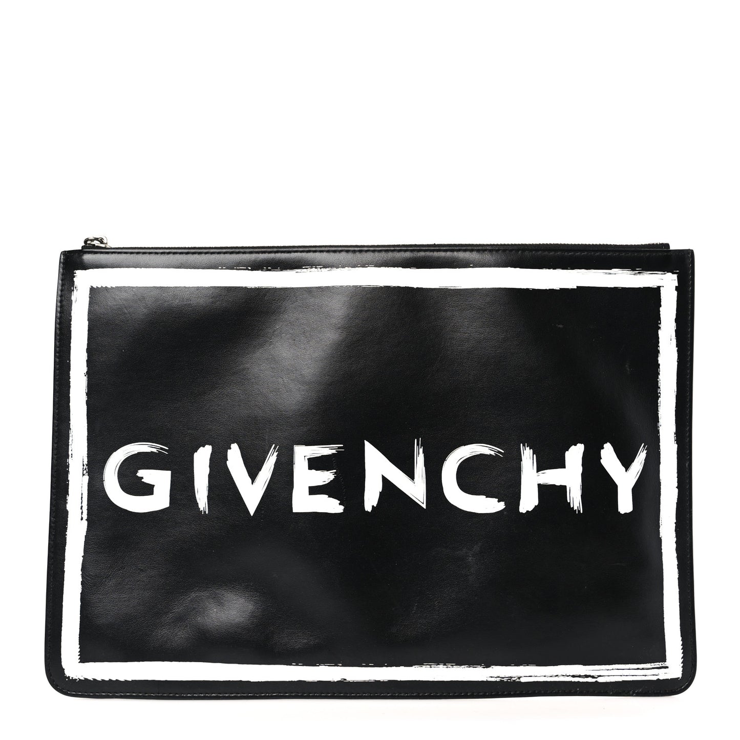 Smooth Calfskin Graffiti Paint Logo Pouch Black
