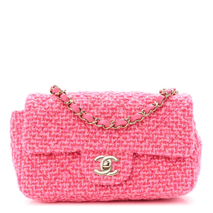 Chanel Wool Tweed Quilted Mini Rectangular Flap Dark Pink Fuchsia 1 of 10