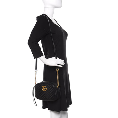 Gucci Calfskin Matelasse Small GG Marmont Chain Shoulder Bag Black 2 of 9