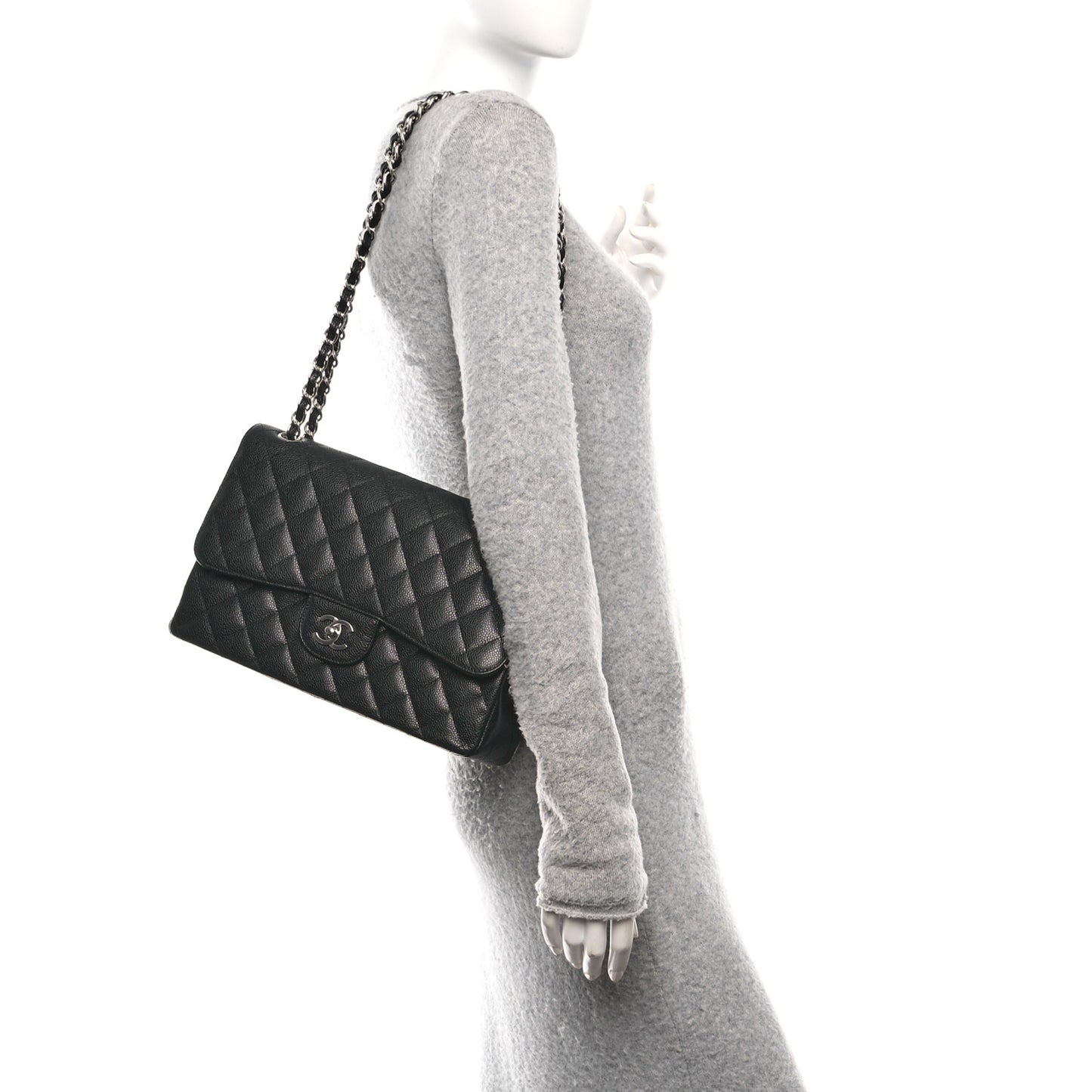 Caviar Quilted Jumbo Double Flap Black