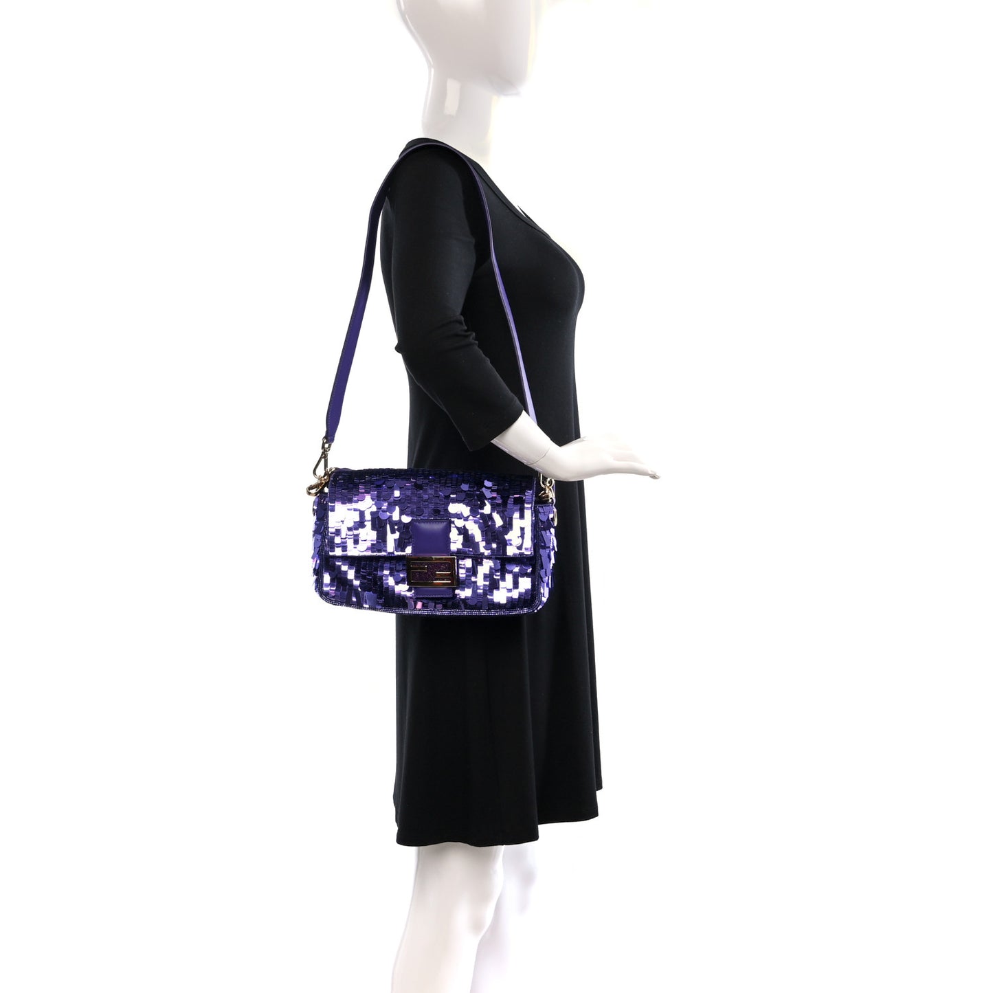 Sequin Paillettes Shiny Nappa Sex and the City Baguette Viola Purple Rain