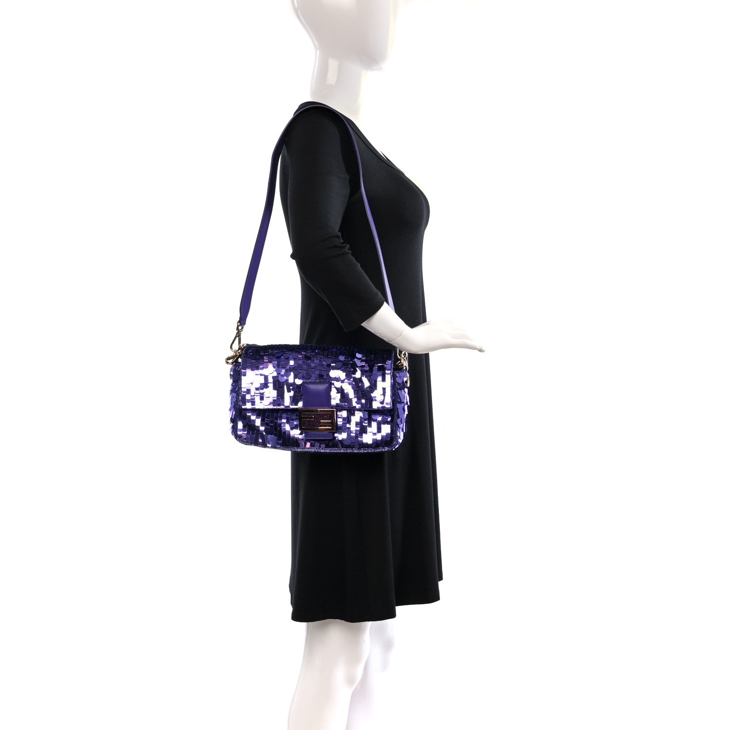 Fendi Sequin Paillettes Shiny Nappa Sex and the City Baguette Viola Purple Rain 2 of 9