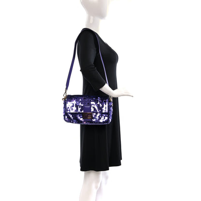 Fendi Sequin Paillettes Shiny Nappa Sex and the City Baguette Viola Purple Rain 2 of 9