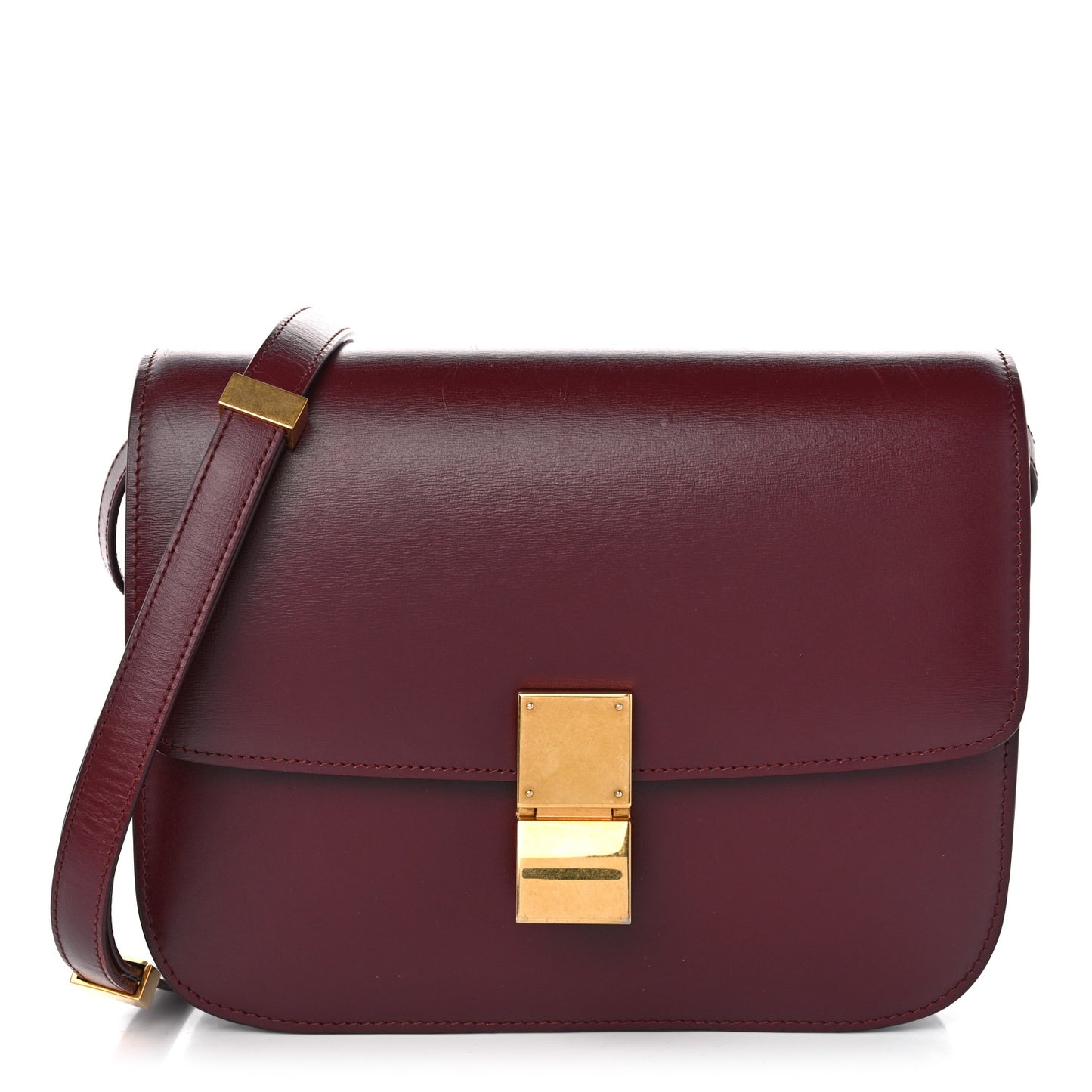 Liege Calfskin Medium Classic Box Flap Bag Burgundy